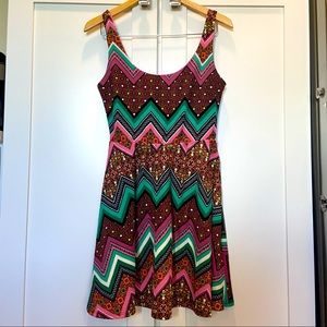 Francesca’s Collection Blue Rain Sleeveless Multi-Colored Fit and Flare Dress